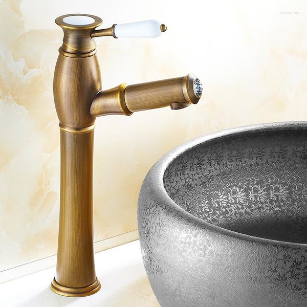 Badezimmer-Waschtischarmaturen aus massivem Messing, Bronze, Einhebelmischer, antiker, herausziehbarer Wasserhahn, Waschbecken-Mischbatterie, Robinet mit Kristalldekoration