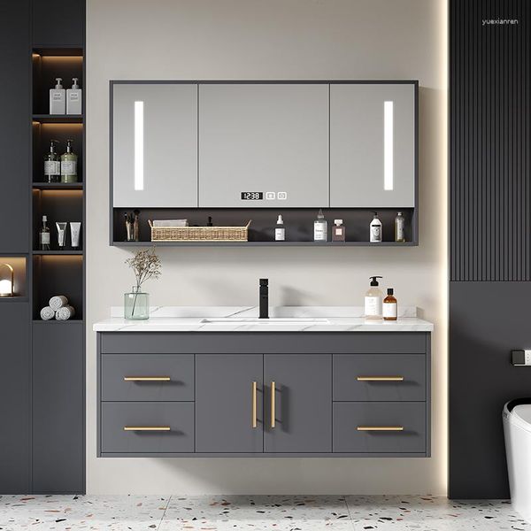Robinets d'évier de salle de bains en bois massif, simplicité moderne, armoire à plaques de pierre, lavabo intelligent, lavabo combiné