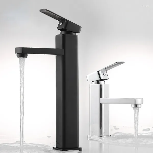 Grifos de lavabo de baño, grifo de lavabo cuadrado negro/cromado, grifo mezclador de lavabo alto, accesorios de un solo orificio