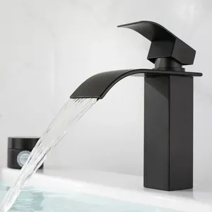 Wastafelkranen Vierkant Geborsteld Roestvrij Stalen Kraan Dekmontage Waterval Wastafel Vanity Vessel Mengkraan Koud Water