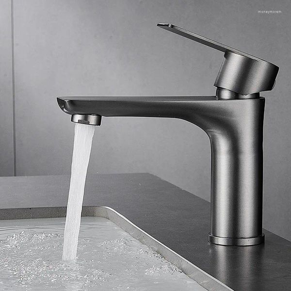 Robinets d'évier de salle de bain en acier inoxydable et robinet d'eau froide, lavabo de toilette domestique, mitigeur, bassin gris plaqué d'eau