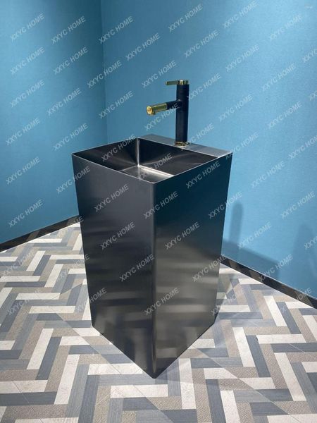 Robinets de lavabo de salle de bains en acier inoxydable, type colonne, barre de lavabo intégrée au sol, bassin sur pied noir, piscine