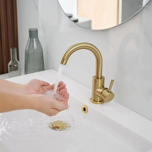 Robinets d'évier de salle de bain robinets de cuisine en or en acier inoxydable