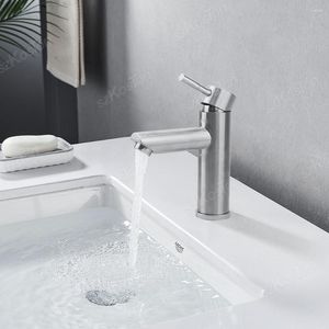 Robinets de lavabo de salle de bain en acier inoxydable argent d'eau froide comptoir du comptoir à manche mono-handle