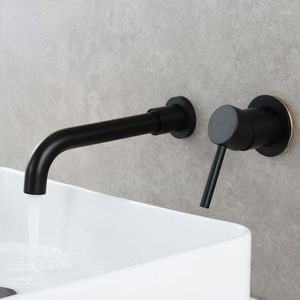 Robinets d'évier de salle de bains en acier inoxydable, robinet de lavabo mural et froid, lavabo de lavage des mains rotatif foncé intégré