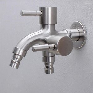 Bathroom Sink Faucets Stainless Steel Washing Machine Faucet 1 In 2 Out Multifunctional Water Double Bibcock Garden Kitchen Mop Tap