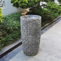 Grifos para lavabo de baño, lavabo de piedra, integrado, de pie, para patio, piscina, lavabo de mármol, arte de Pedestal al aire libre