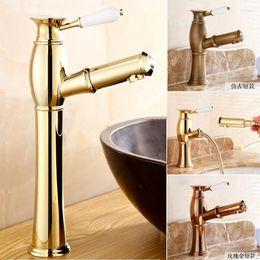 Robinets d'évier de salle de bain Style Antique tirant Type robinet tout cuivre américain doré rétro plate-forme bassin tête de lavage rétractable