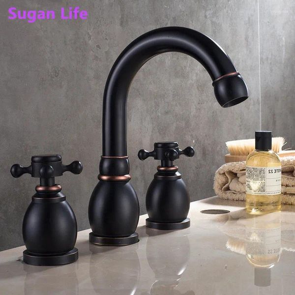 Robinets d'évier de salle de bain Sugan Life plaqué robinet jade corps 3pcs Set Golden Polish Bathtub Garker Basin Basin Tap