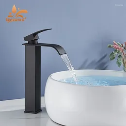 Robinets d'évier de salle de bain Suguword Matte Black Basin Robinet Bascade Spout et mélangeur à eau froide Tap Dertre monté haut pour navire