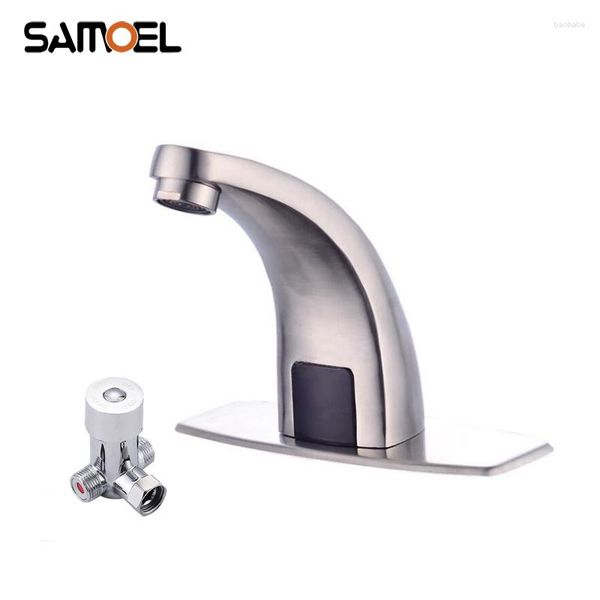 Robinets d'évier de salle de bain SUS 304 en acier inoxydable mitigeur automatique sans contact froid et capteur automatique bassin robinet d'eau S841