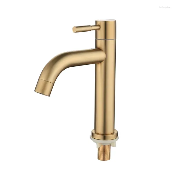 Grifos de lavabo de baño SUS304 Oro cepillado Grifo de lavabo de enfriamiento único Mesa de acero inoxidable 4 puntos Interfaz Pvd