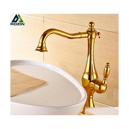 Badkamer wastafel kranen swivel tuit gouden bassin kraan