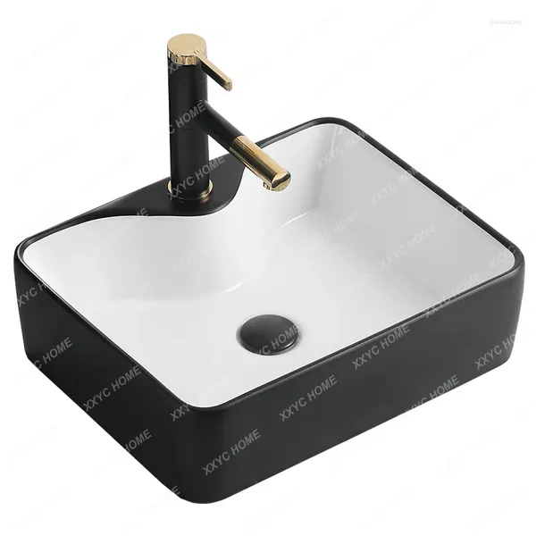 Grifos del fregadero del baño Lavabo de mesa Lavabo individual Balcón Lavabo de cerámica Arte cuadrado negro