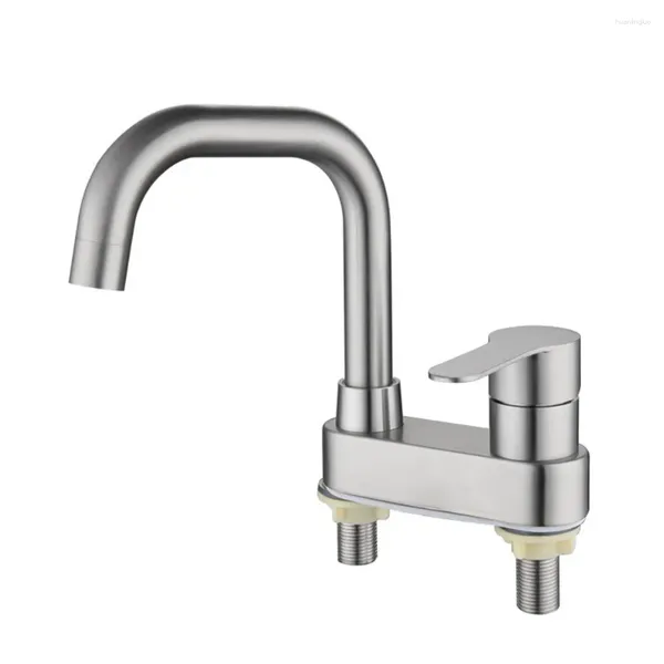 Grifos de lavabo de baño Grifo de grifo de una sola manija 304 Válvula de cerámica de acero inoxidable Frío y mezclador para cocina