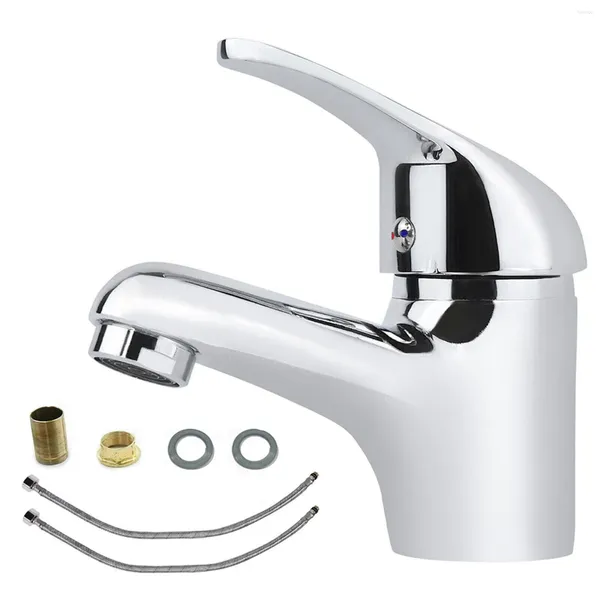 Robinets d'évier de salle de bain Taps Basin Basin Tap avec tuyaux flexibles tressés Chrome lavage mono levier moderne haute qualité