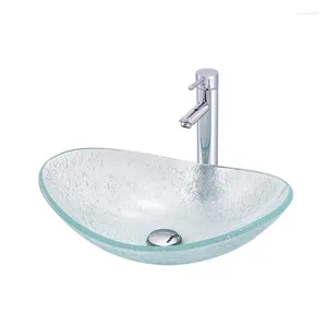 Robinets de lavabo de salle de bains Lavabo en verre trempé El Bassin d'art créatif minimaliste Comptoir en cristal transparent ovale avec tuyau de vidange