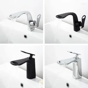 Robinets d'évier de salle de bain Le bassin en laiton un trou simple et et un vanne de mélange à froid robinet noir boulangerie peinture lavabo cascade d'art cascade