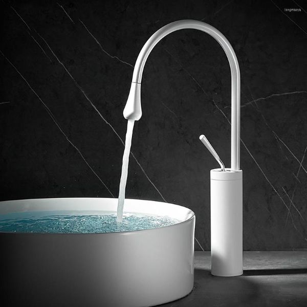 Robinets de lavabo de salle de bains Tianview Blanc Robinet de lavabo en laiton créatif Comptoir minimaliste et lavage unique à froid Noir Or