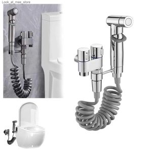 Grifos para lavabo de baño Kit de accesorios para rociador de bidé para inodoro Presión de agua ajustable con manguera para lavadora y rociador para grifo de baño Toliet Q240301