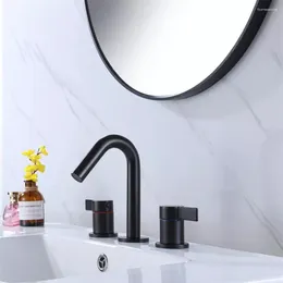 Robinets de lavabo de salle de bains Robinet en laiton de qualité supérieure Lavabo froid en cuivre noir 2 poignées 3 trous Lavabo Design moderne