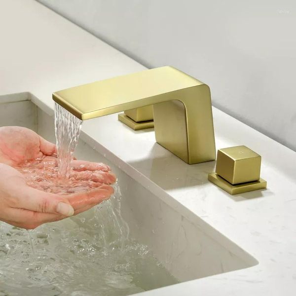 Robinets de lavabo de salle de bain robinet en laiton de qualité supérieure 3 trous 2 poignées mitigeur de lavabo eau froide carré cascade moderne