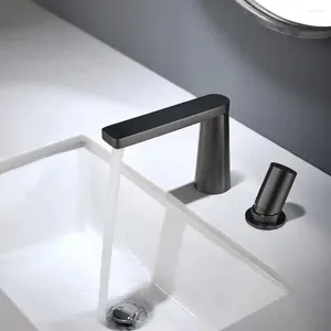 Wastafelkranen Topkwaliteit Geborsteld Grijs Messing Badkraan 2 Gat 1 Handvat Vanity Moderne Wastafel Koud Lavabo Kraan