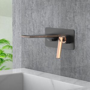 Grifos de lavabo de baño de alta calidad, válvula de latón montada en la pared, Material de núcleo, grifos de lavabo de oro rosa y negro, grifo de cobre