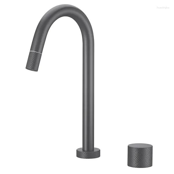 Grifos de lavabo de baño Pistola de calidad superior Grifo de latón gris Manija única Control doble Grifo mezclador de lavabo de agua fría