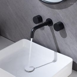 Robinets d'évier de salle de bain Top qualité luxe noir en laiton robinet mural eau froide bassin mitigeur deux poignées hautes