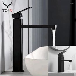 Grifos de lavabo de baño TOPX, grifo negro mate montado en cubierta, grifo mezclador de lavabo de agua y frío de un orificio, grifos de lavado de acero inoxidable