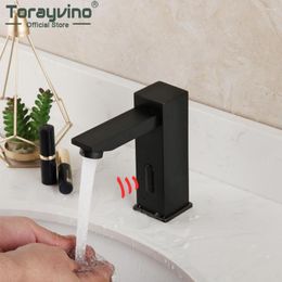 Badkamer Wastafel Kranen Torayvino Automatische Touch Sensor Zwarte Kraan Wastafel Matte Badrandcombinaties Massief Messing Mengkraan