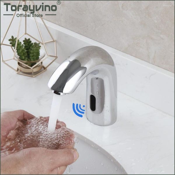 Robinets de lavabo de salle de bain torayvino tactile tactile de capteur gratuit bassin en laiton en laiton chromé chromé robinet de terrasse monté à eau montée