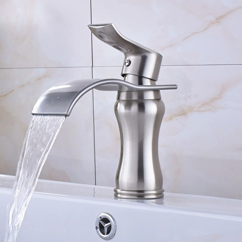 Bathroom Sink Faucets Torayvino Basin Waterfall Faucet Brushed Nickel Wash Mixer Tap Deck Mounted Amd Cold