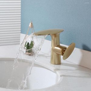 Grifos para lavabo de baño Torayvino Lurxruy Grifo mezclador de lavabo de níquel cepillado con montaje en cubierta fría Grifo dorado