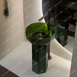 Robinets de lavabo de salle de bain en pierre artificielle verte transparente, une pièce, type de sol, lavage des mains, lavabo inter-plateforme, balcon, ménage