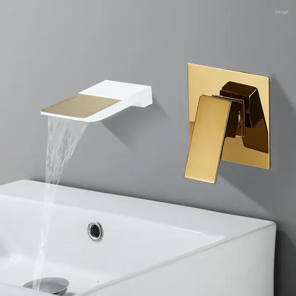 Grifos de lavabo de baño Tuqiu Basin Faucet Oro y blanco en la pared Cascada negra Mezclador Conjunto Combinación Blanoir