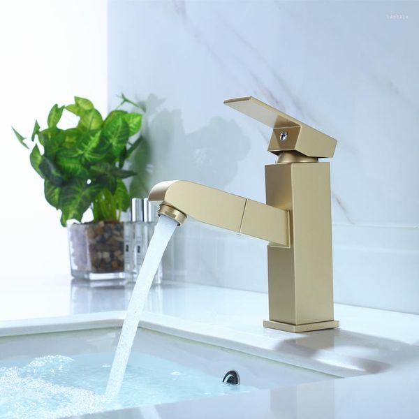 Robinets de lavabo de salle de bain Robinet en laiton doré mat à deux tailles Robinet mitigeur d'eau froide et d'eau - Assurance de haute qualité