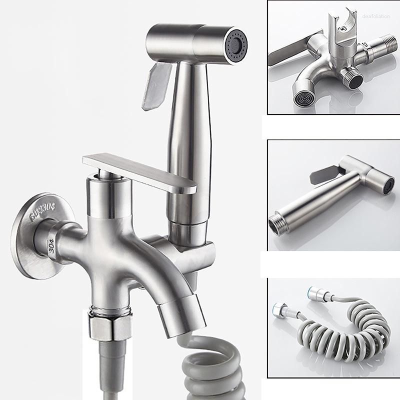 Bathroom Sink Faucets Two Way Tap Faucet With Bidet Spray Holder 1 In 2 Out Ways Water Toilet Sprayer Design Bibcocks