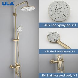 Grifos de lavabo de baño ULA Golden Shower Faucet Grifo mezclador de acero inoxidable Bañera Juego de lluvia Sistema de lluvia 230713