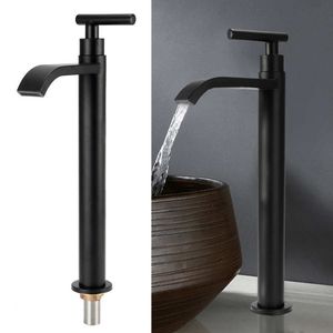 Grifos de lavabo de baño Universal G1 / 2 Grifo de agua fría simple de acero inoxidable negro simple Grifo de lavabo de encimera de baño de cocina Grifo de cascada 230311