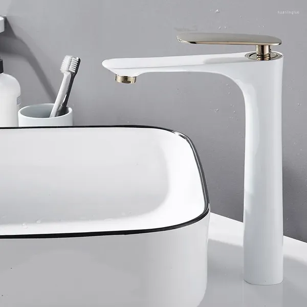 Grifos de lavabo de baño, utensilios, grifo mezclador, diseño creativo, oro blanco, frío y lavabo, accesorios de grifo de Metal de un orificio para baño