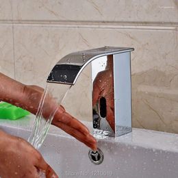 Grifos de lavabo de baño Uythner ly cascada sensor automático cuenco grifo placa cromada sin toque de agua fría