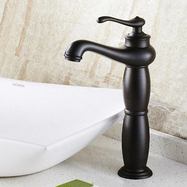 Grifos de lavabo de baño Grifo de recipiente Latón macizo Bueno para El / Motel Home Una manija Alto Arco Aceite Frotado Bronce Negro 2058