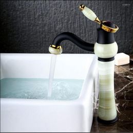 Robinets de lavabo de salle de bain Vidric Arrivée Jade Et Robinet En Laiton Or / ORB Fini Bassin De Luxe Robinet Mélangeur Eau De Haute Qualité