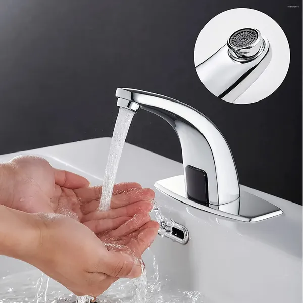Grifos de lavabo de baño Vidric Bakicth Faucet Sensor automático Sin contacto con placa de cubierta de orificio Manos libres Cromo Vanidad Moderno