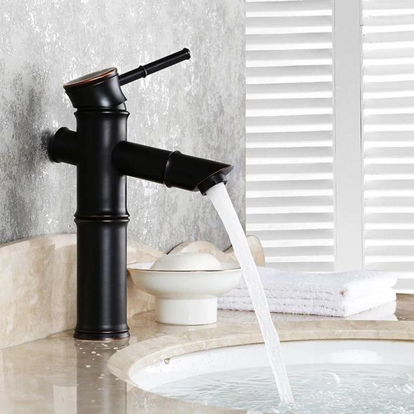 Robinets de lavabo de salle de bain vidrique en bronze noir robinet cascade