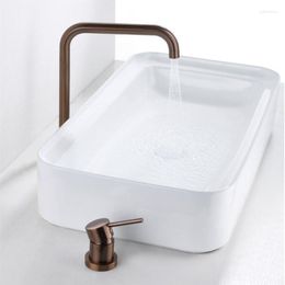 Grifos para lavabo de baño, latón Vidric y tubo súper largo frío, dos agujeros, cepillo, grifo dorado, grifo giratorio 360, generalizado