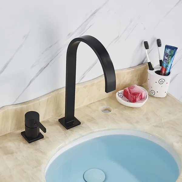 Grifos de lavabo de baño Vidric Lujoso Grifo de lavabo negro mate Montado en cubierta de latón Grifos mezcladores de oro cepillado Grifo corto y frío