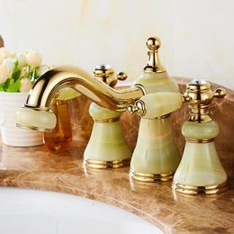 Robinets de lavabo de salle de bain Vidric Luxury 3 Piece Set Robinet Lavabo Mitigeur Pont Monté Robinet Toilette Golden Fauc